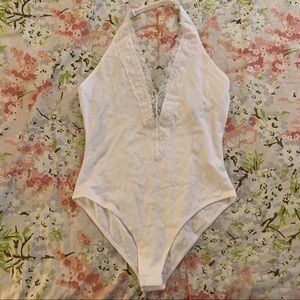 White V-Neck Lace Bodysuit